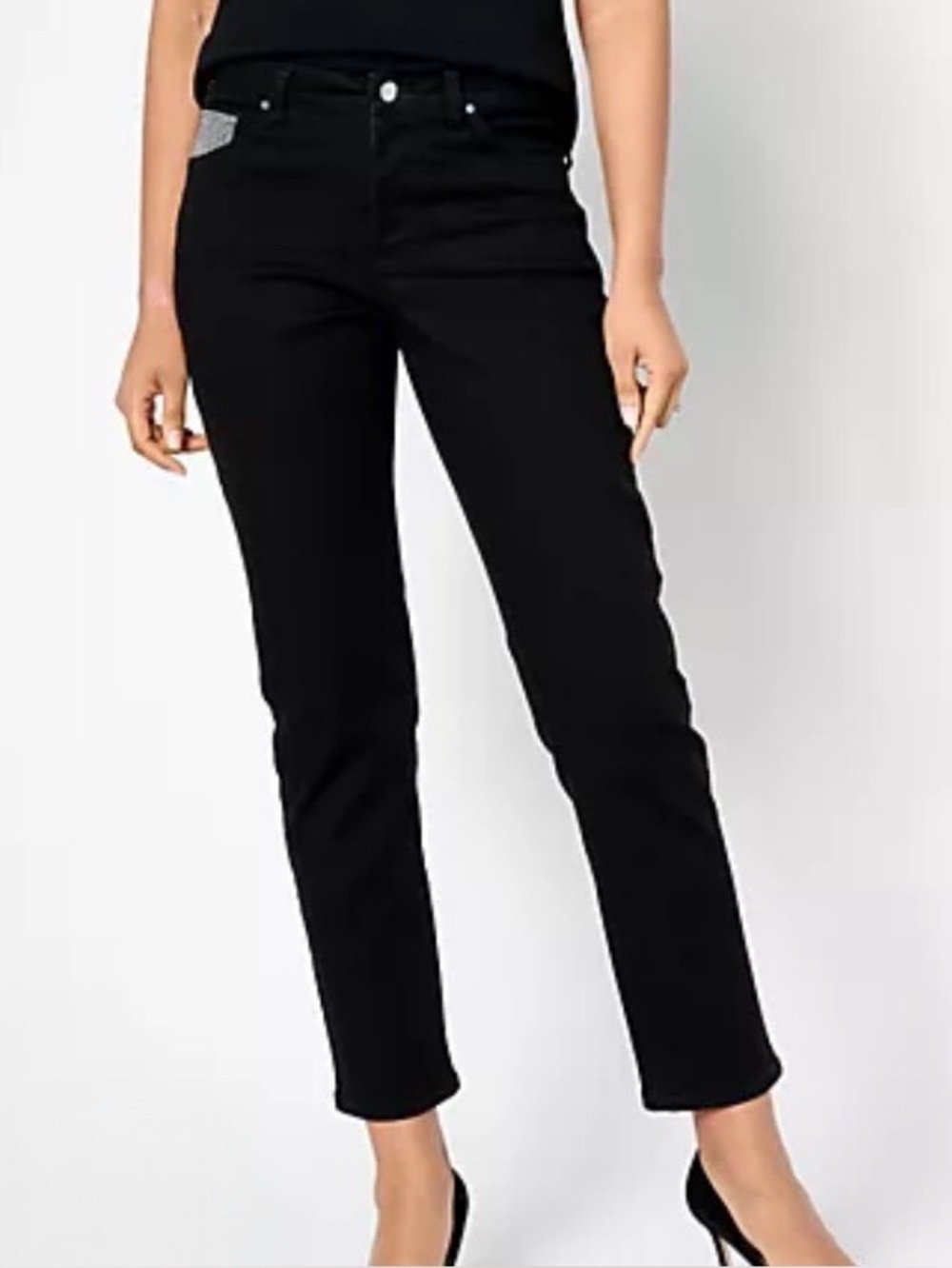 Women With Control My Wonder Black and Rhinestone Detail Ankle Jeans / 22WP